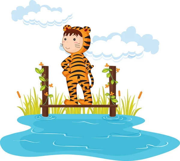Kid in tiger dressup — Stock Vector