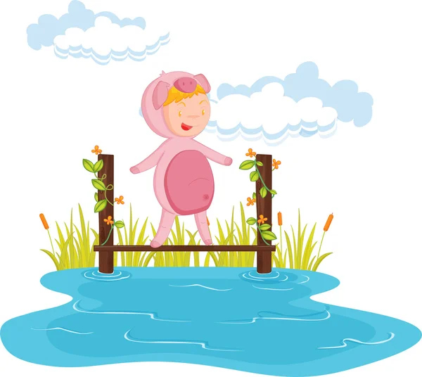 Enfant en dressup porc — Image vectorielle