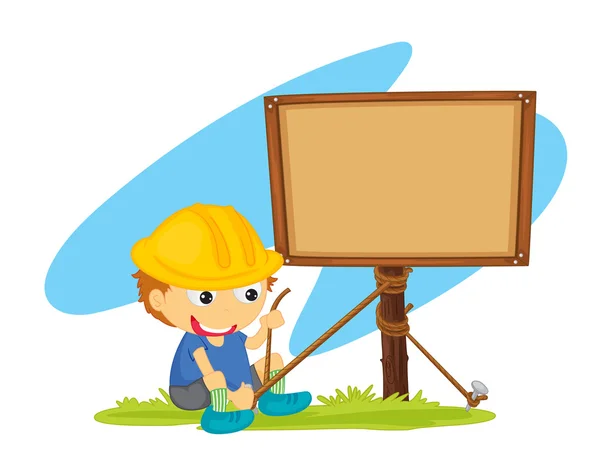 Boy builting a notice board — Stock Vector