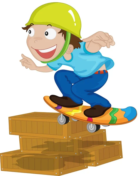 Boy playing on boxes — Stock Vector