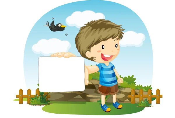 Boy showing white paper — Stock Vector