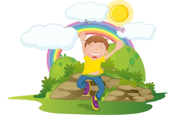 Rainbow zemin üzerine çocuk — Stok Vektör