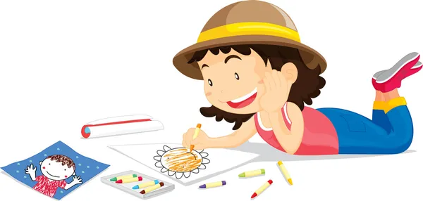 Sombrero chica dibujo — Vector de stock