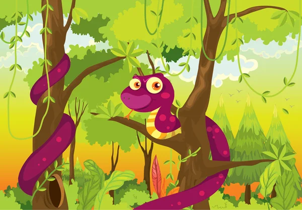 Ilustrasi kartun ular di hutan. - Stok Vektor