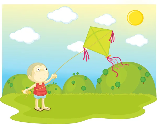 Boy flying a kite — Stock Vector