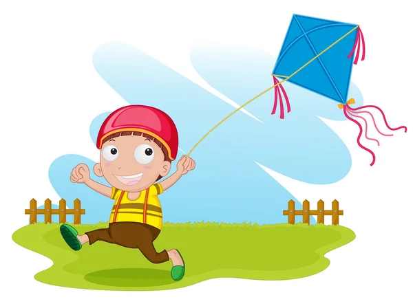 Illustration of a boy with kite on white — Stock Vector