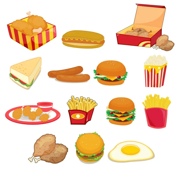 Nezdravé potraviny na bílém pozadí — Stockový vektor
