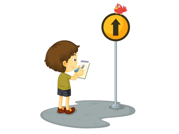Boy and a sign — Stock Vector
