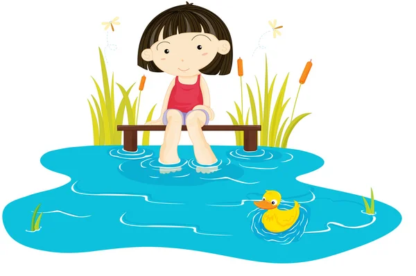 Girl and duck — Stock Vector