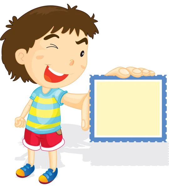 Boy showing stamp — Stock Vector