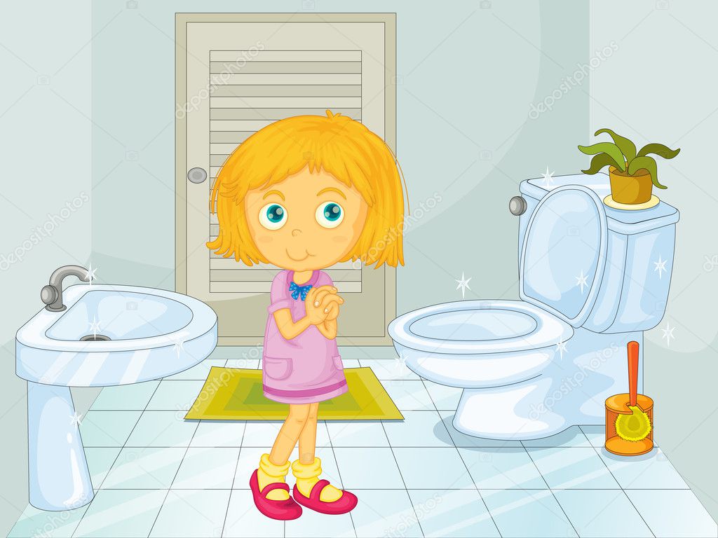 Girl in the bathroom — Stock Vector © interactimages #10115801