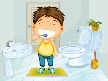 Boy brushing teeth clipart