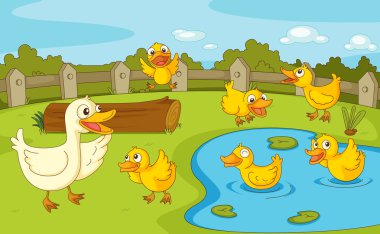 Ducks at the pond clipart