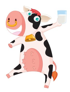 An illustration of a cow holding a glass of milk clipart