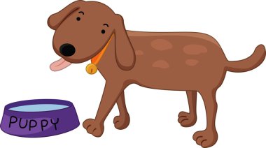 An illustration of a dog drinking from his bowl clipart