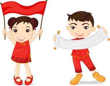 two chinese kids clipart