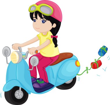 girl riding a scooter clipart