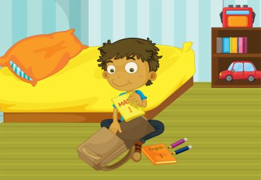 Boy packing his bag clipart