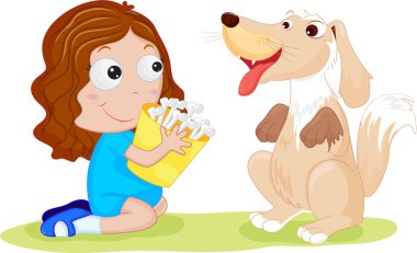 girl with her pet dog clipart