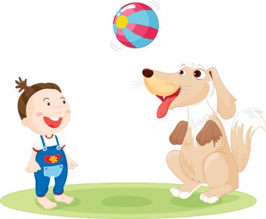 child and dog playing clipart