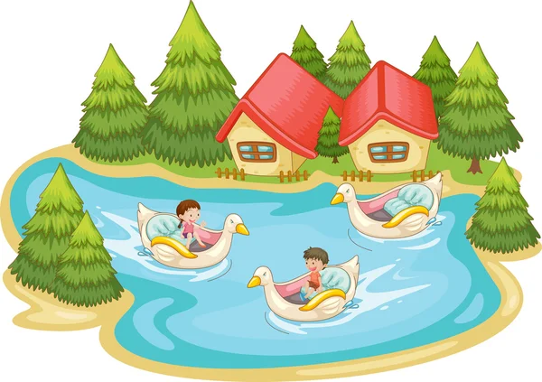 Les enfants dans le lac — Image vectorielle