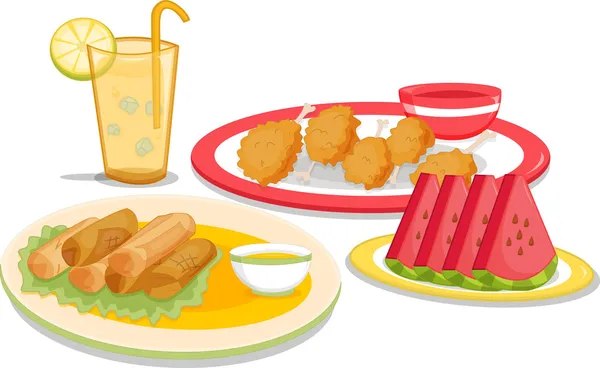 Illustration verschiedener Arten von Speisen und Getränken — Stockvektor