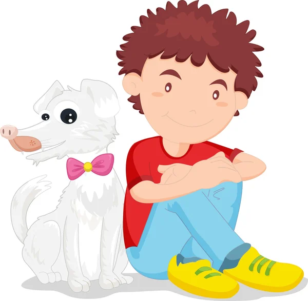 En pojke med hans husdjur — Stock vektor