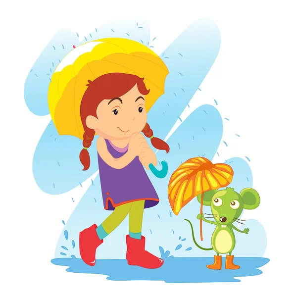 Playing in the rain — Stock Vector
