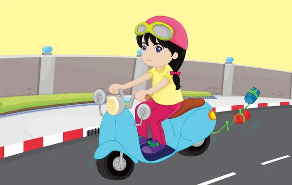 Girl on a scooter - Stok Vektor