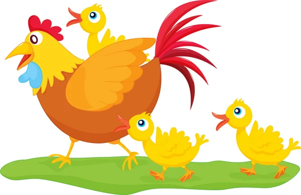 Rooster and ducklings — Stock Vector