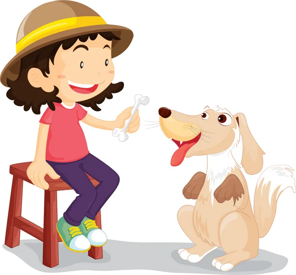 Meisje met haar hond — Stockvector