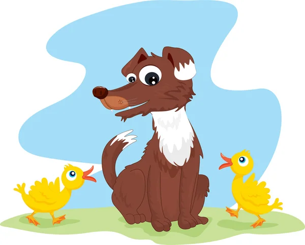 Kutya és a madarak — Stock Vector