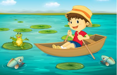 Boy in boat clipart