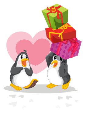 Penguins with gifts clipart