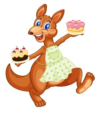 Kangaroo with cakes clipart