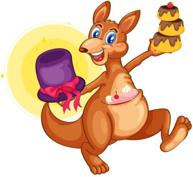 Kangaroo with cakes clipart