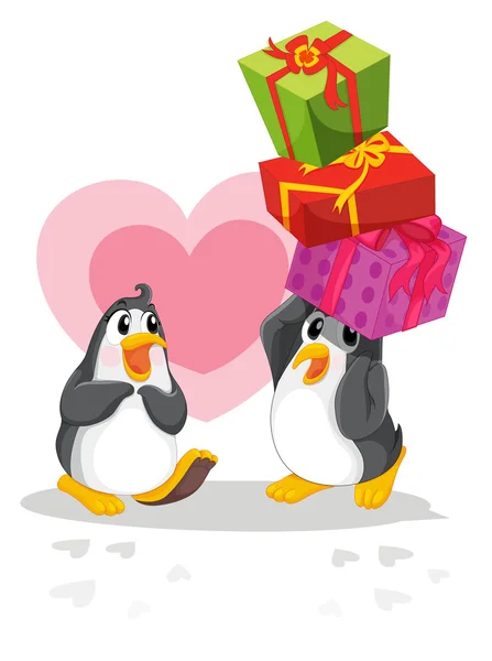 Пінгвіни з подарунками — стоковий вектор
