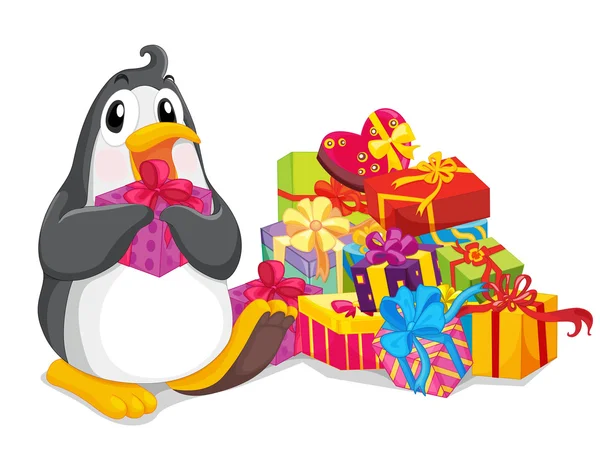 Penguin with gifts — Stock Vector