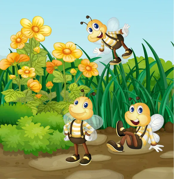 蜜蜂在花园中 — 图库矢量图片