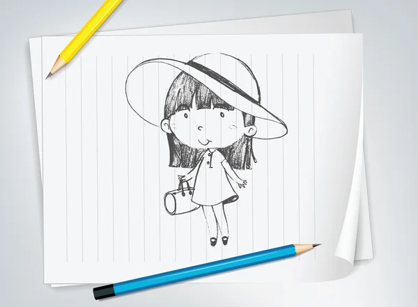 Χαριτωμένο κορίτσι με καπέλο — Διανυσματικό Αρχείο