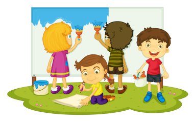 Children painting clipart