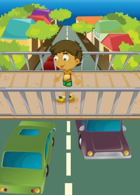 Boy on overpass clipart