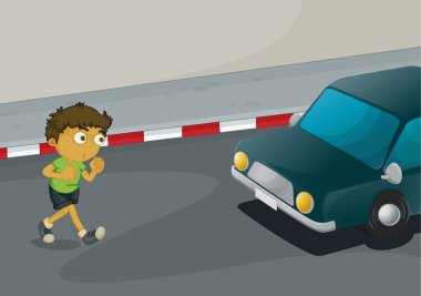 Boy crossing road clipart