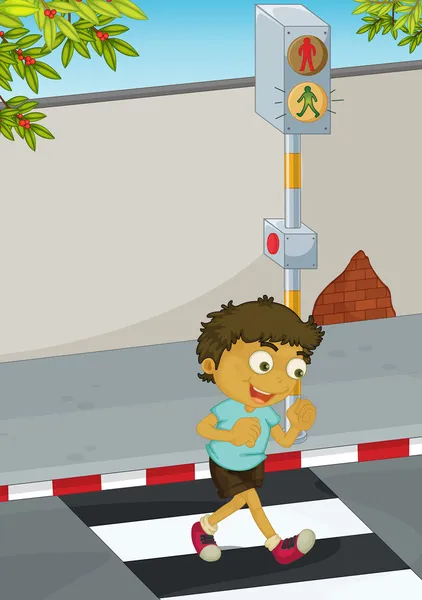 stock vector Boy crossing road