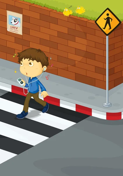 Мальчик переходит дорогу — стоковый вектор