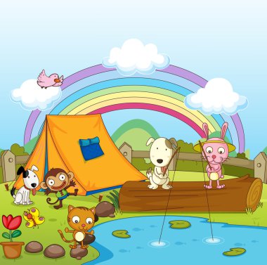 Animals fishing clipart