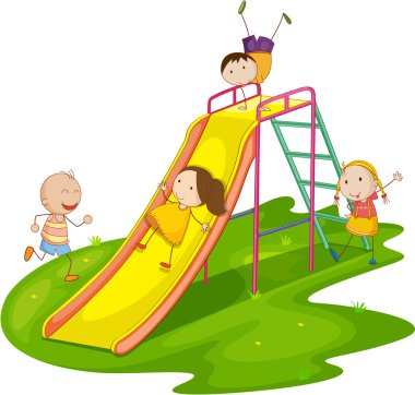 Kids on a slide clipart