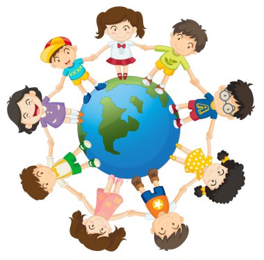 Kids on the world clipart