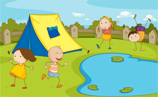 Kids camping — Stock Vector