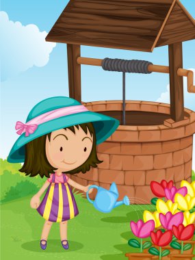 Girl by the well clipart